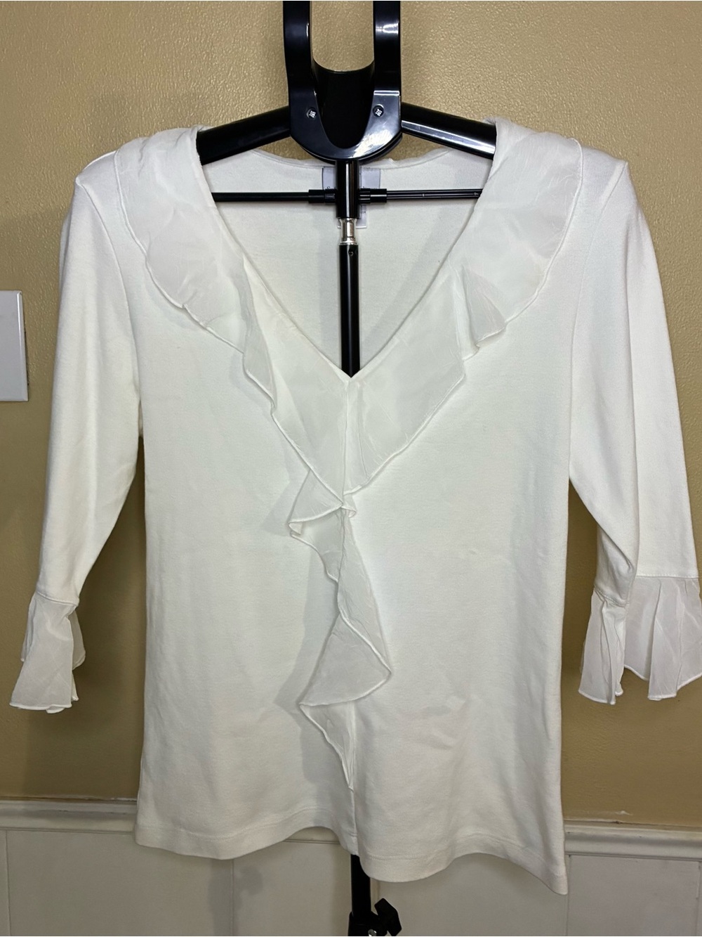 Soft Surroundings Cream Ruffle V-Neck Blouse